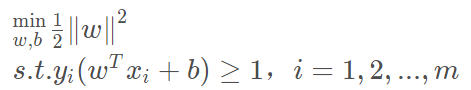 min 1  w,b 2  s.t.Yi(wTTi + b) > 1, i = 1,2, ...,m 