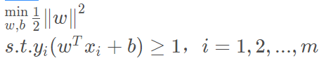 min 1  w,b 2  S.t.Yi(WTTi + b) > 1, i = 1,2, ...,m 