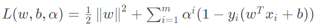 — lltv112 + Eim=l ¯ Yi(wTTi + b))  IL(tv, b, a) 
