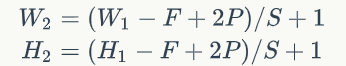 IU = (Wl -F+ 2P)/S+1  = (Hl -F + 2P)/S+1 